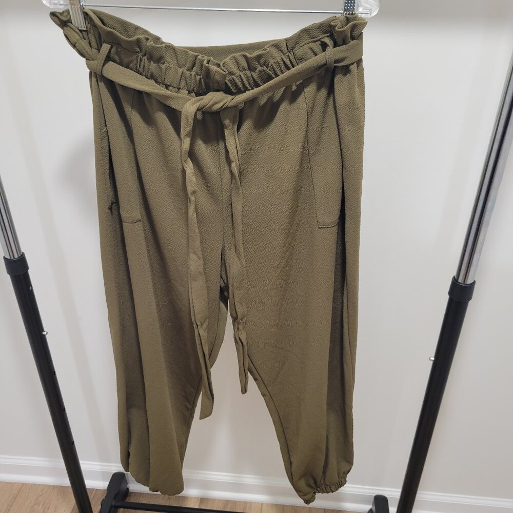 Olive Casual High‑Waist Tapered Pants